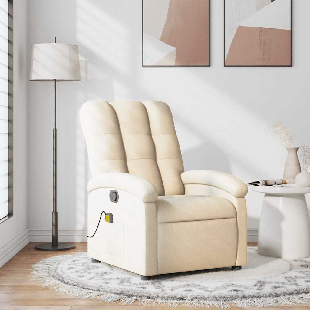 Poltrona de massagens reclinável tecido cor creme