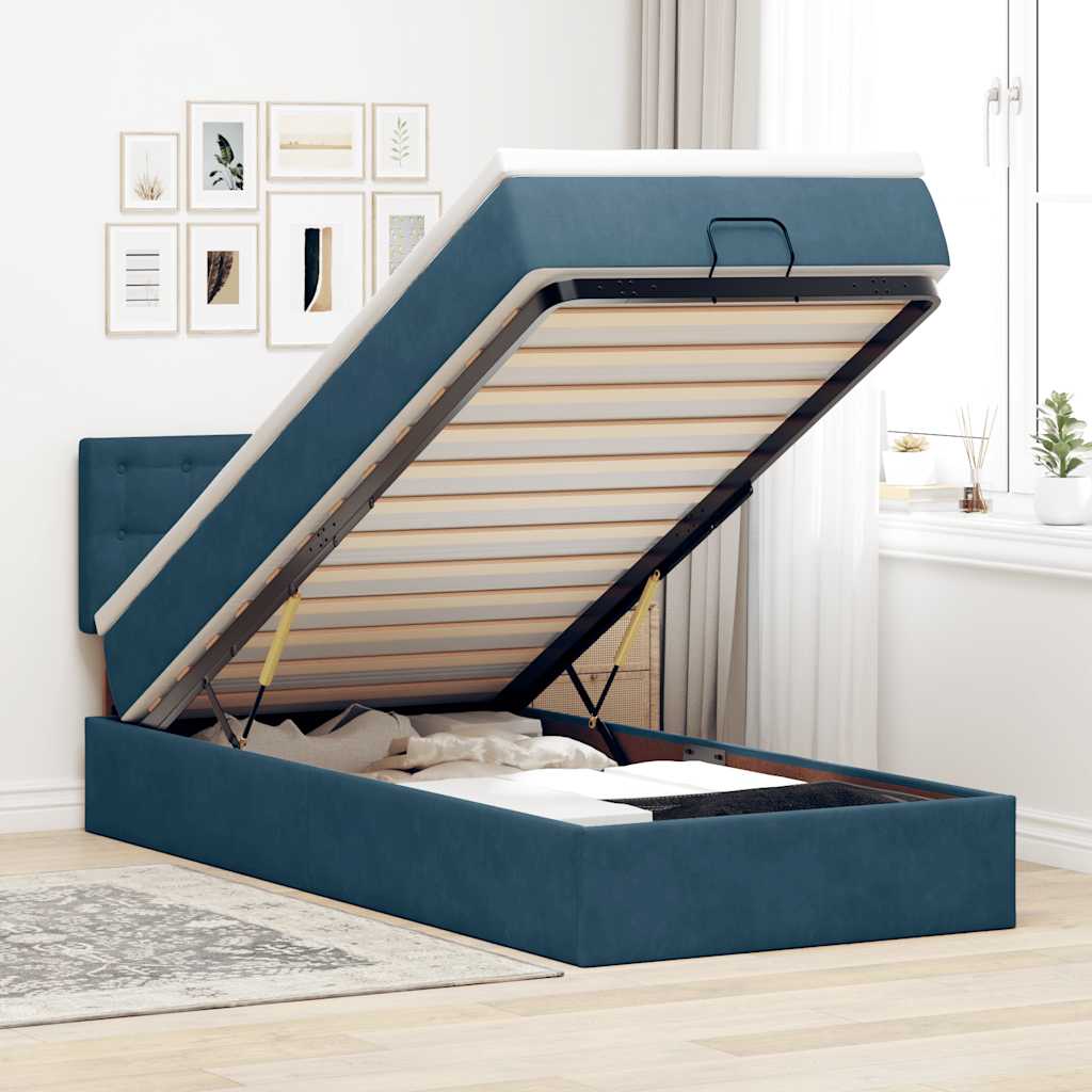 Cama otomana com colchão & leds 80x200cm veludo azul-escuro