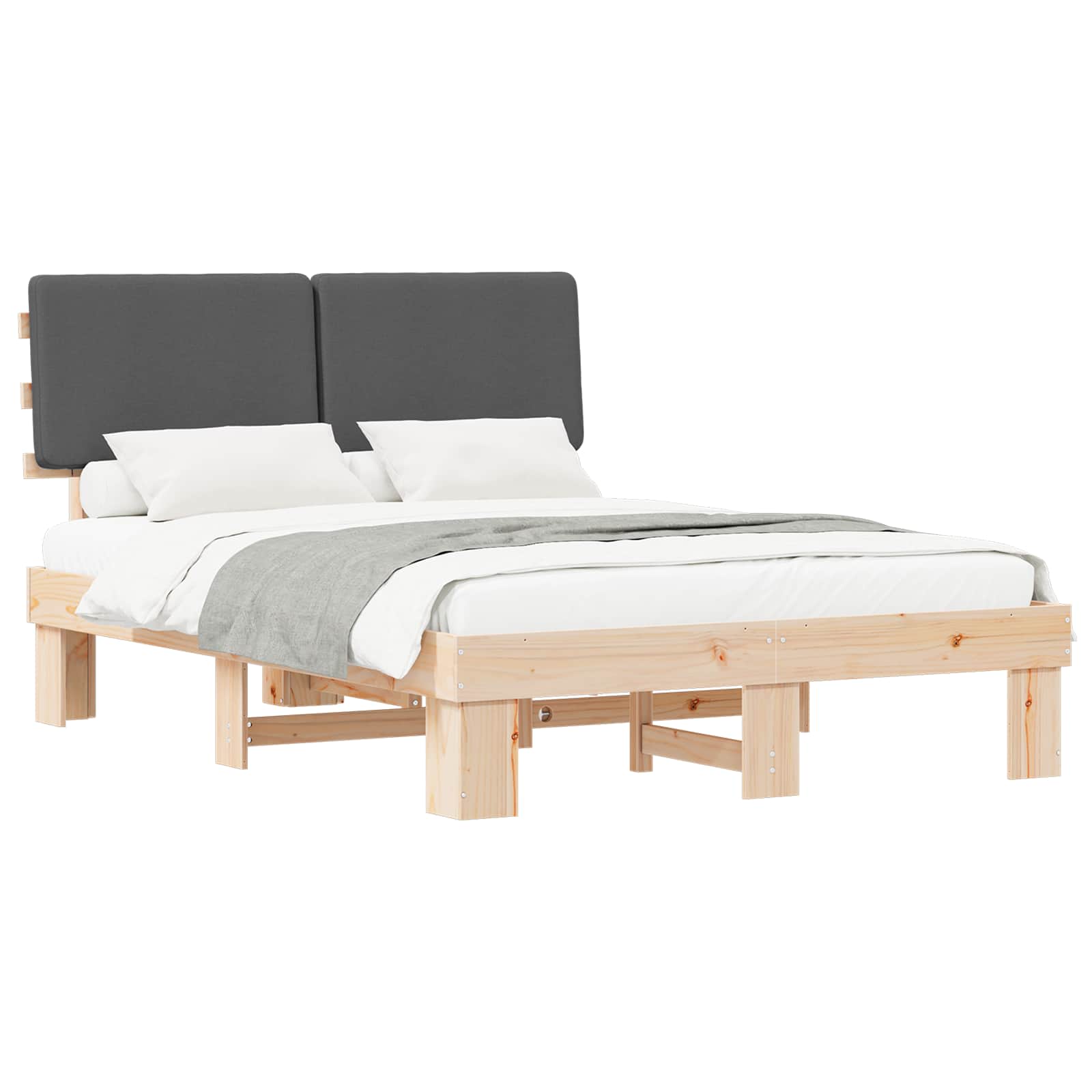 Estrutura de cama com cabeceira estofada cinza escuro