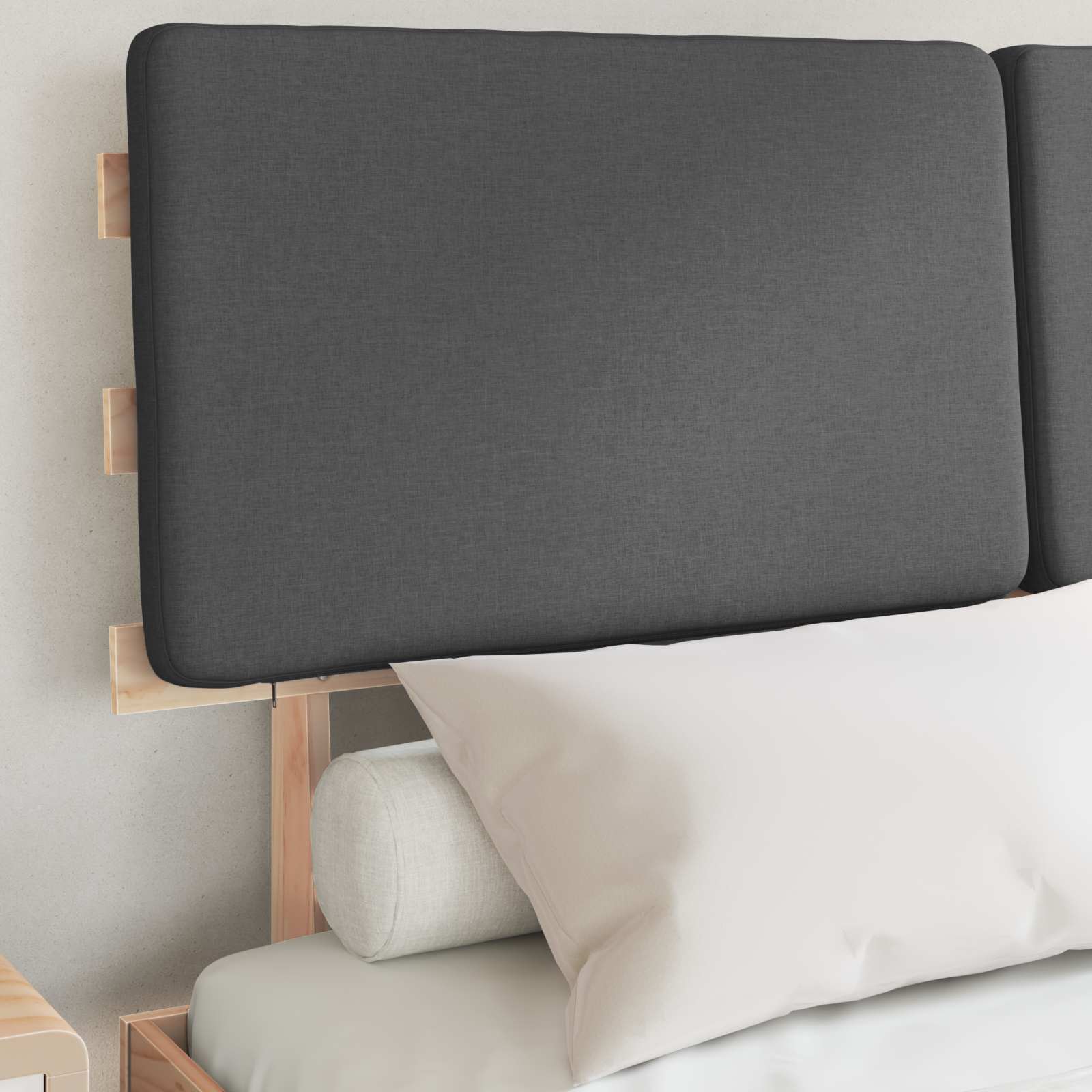 Estrutura de cama com cabeceira estofada cinza escuro