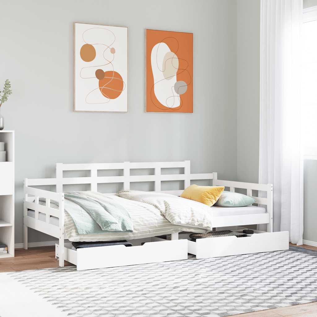 Sofá-cama c/ gavetas 90x190 cm madeira de pinho maciça branco
