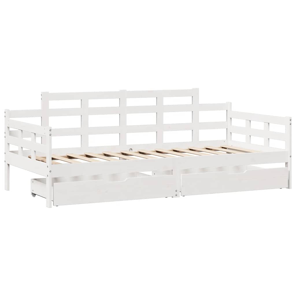 Sofá-cama c/ gavetas 90x190 cm madeira de pinho maciça branco