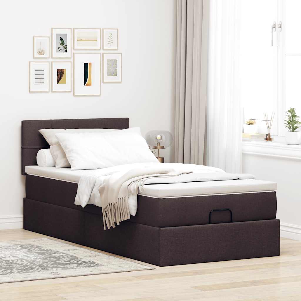 Estrutura cama otomana colchão 90x190 cm tecido castanho escuro