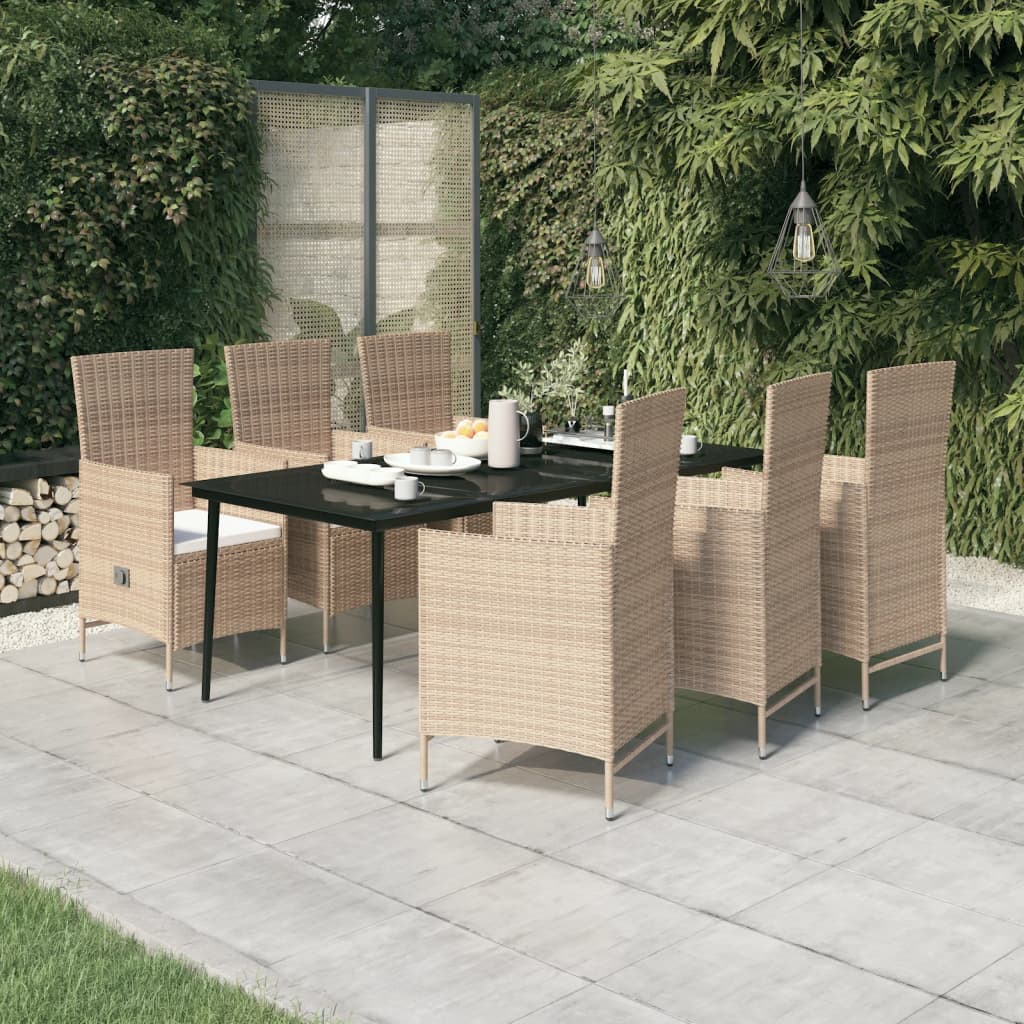 7 Pcs conjunto de jantar para jardim com almofadões bege
