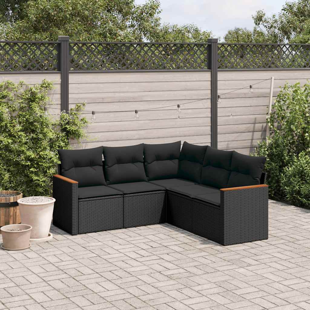 5 Pcs conjunto sofás de jardim com almofadões vime PE preto