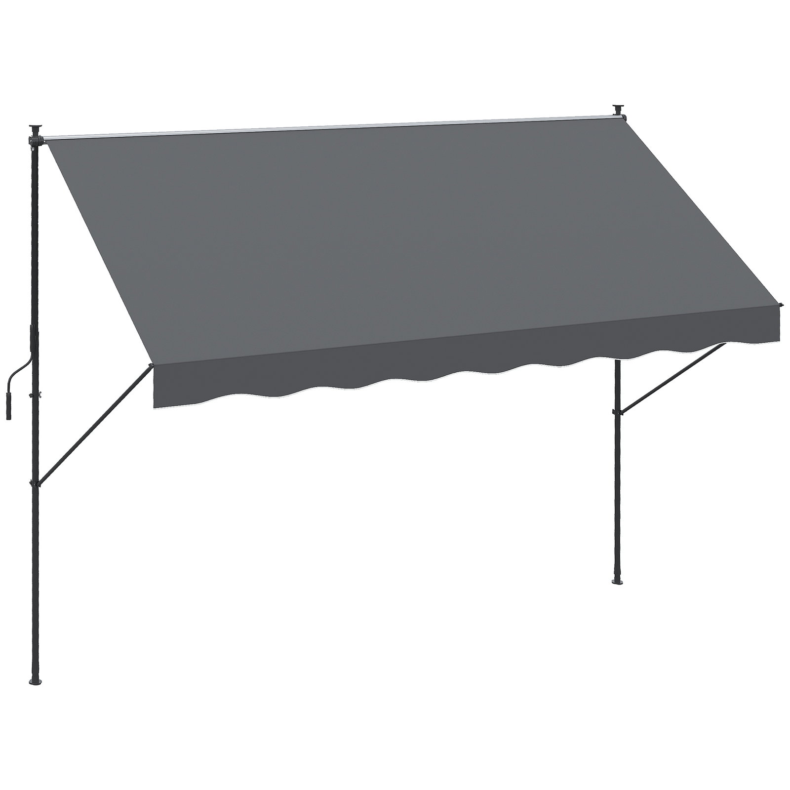 Toldo manual retrátil ajustável 300x170x200-290 cm com manivela proteção solar uv40+ para varanda jardim cinza