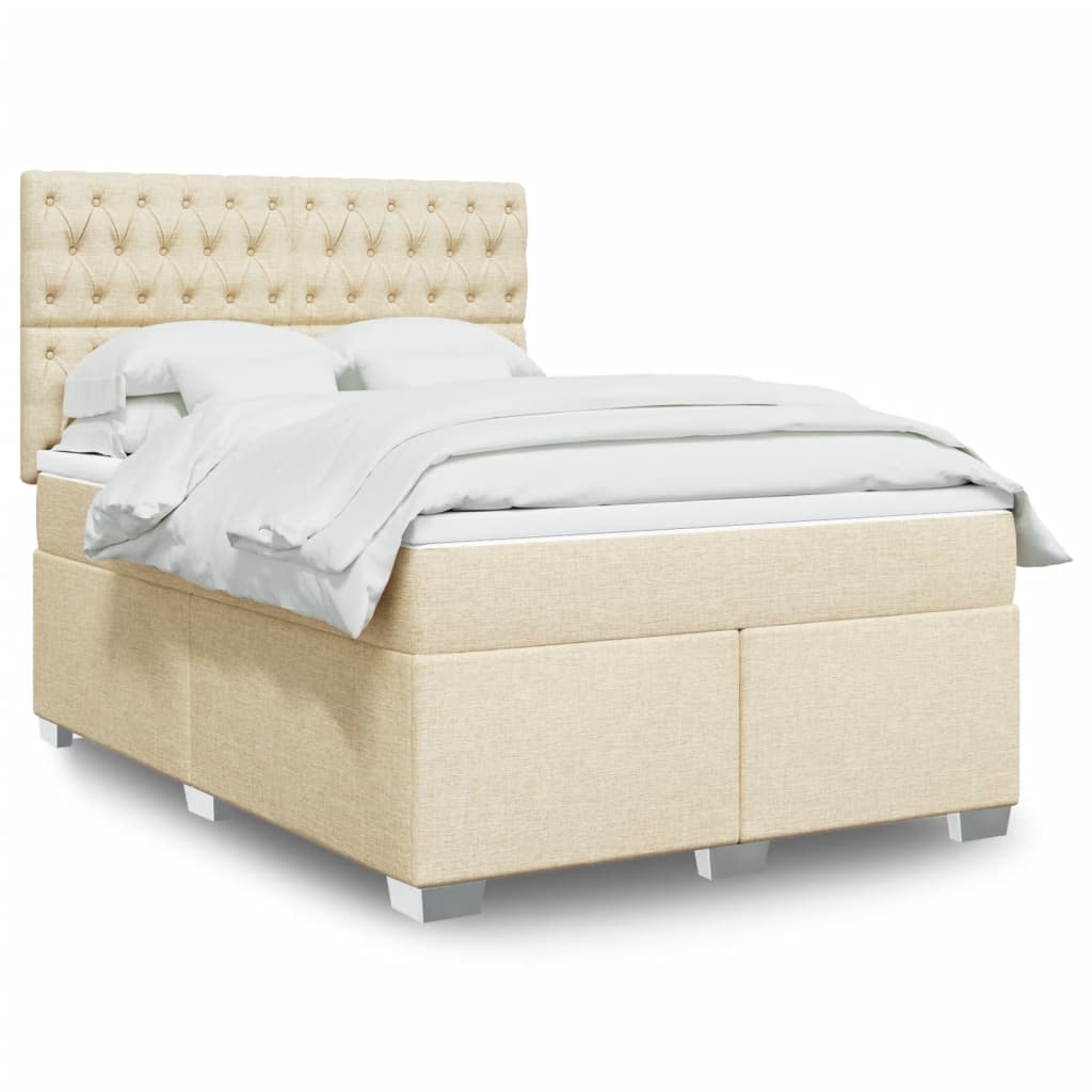 Cama com molas/colchão 140x190 cm tecido cor creme