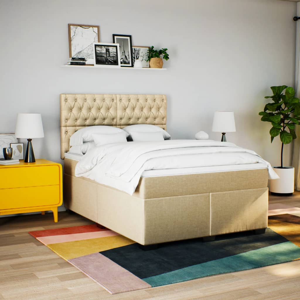 Cama com molas/colchão 140x190 cm tecido cor creme