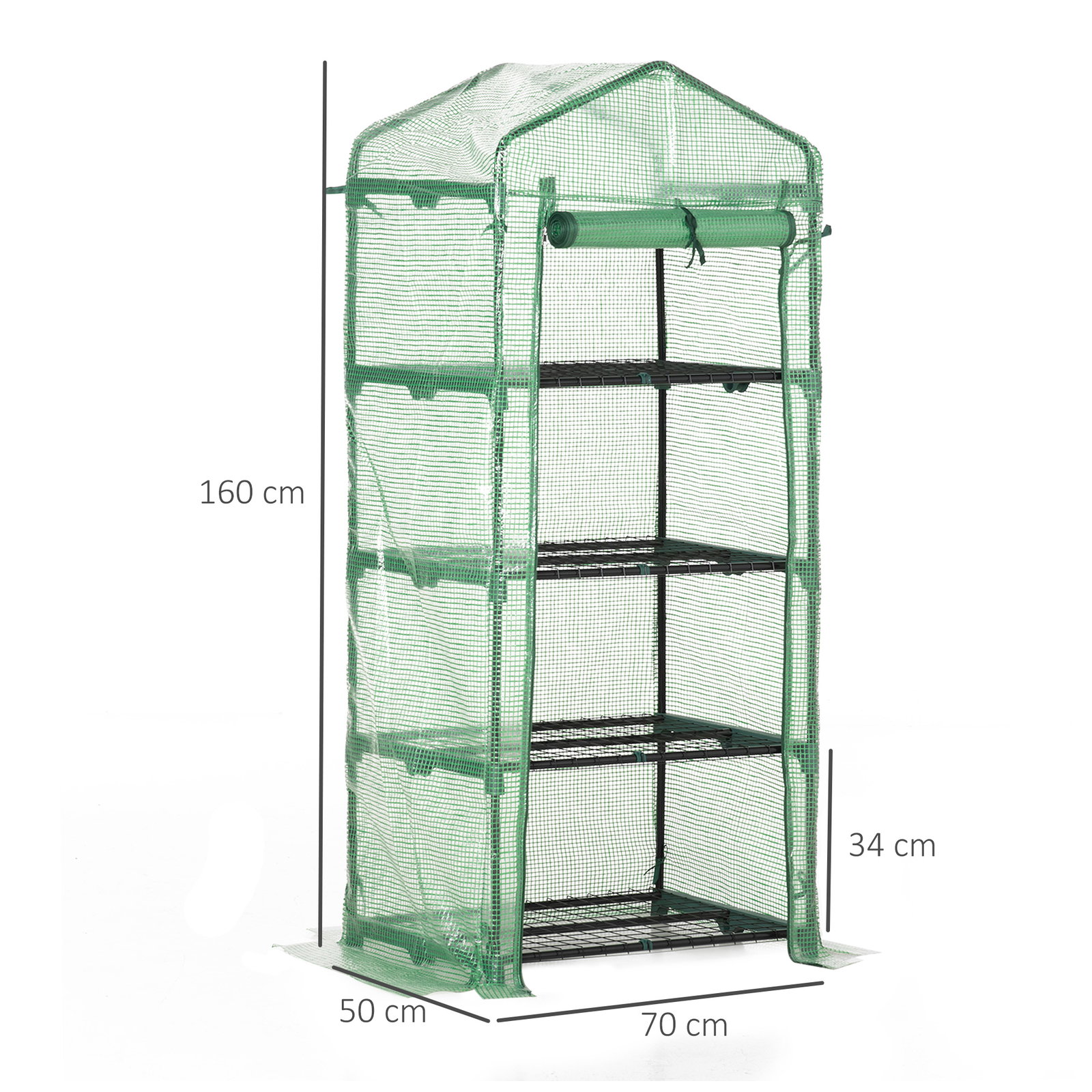 Estufa de Jardim com 4 Prateleiras e Cobertura de PE Estufa de Aço para Cultivo de Plantas Flores 70x50x160cm Verde