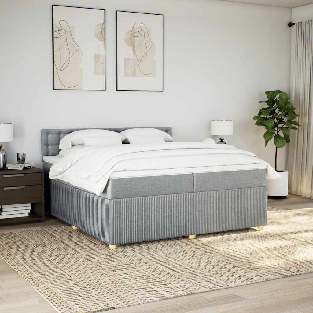 Cama com molas/colchão 200x200 cm tecido cinza-claro
