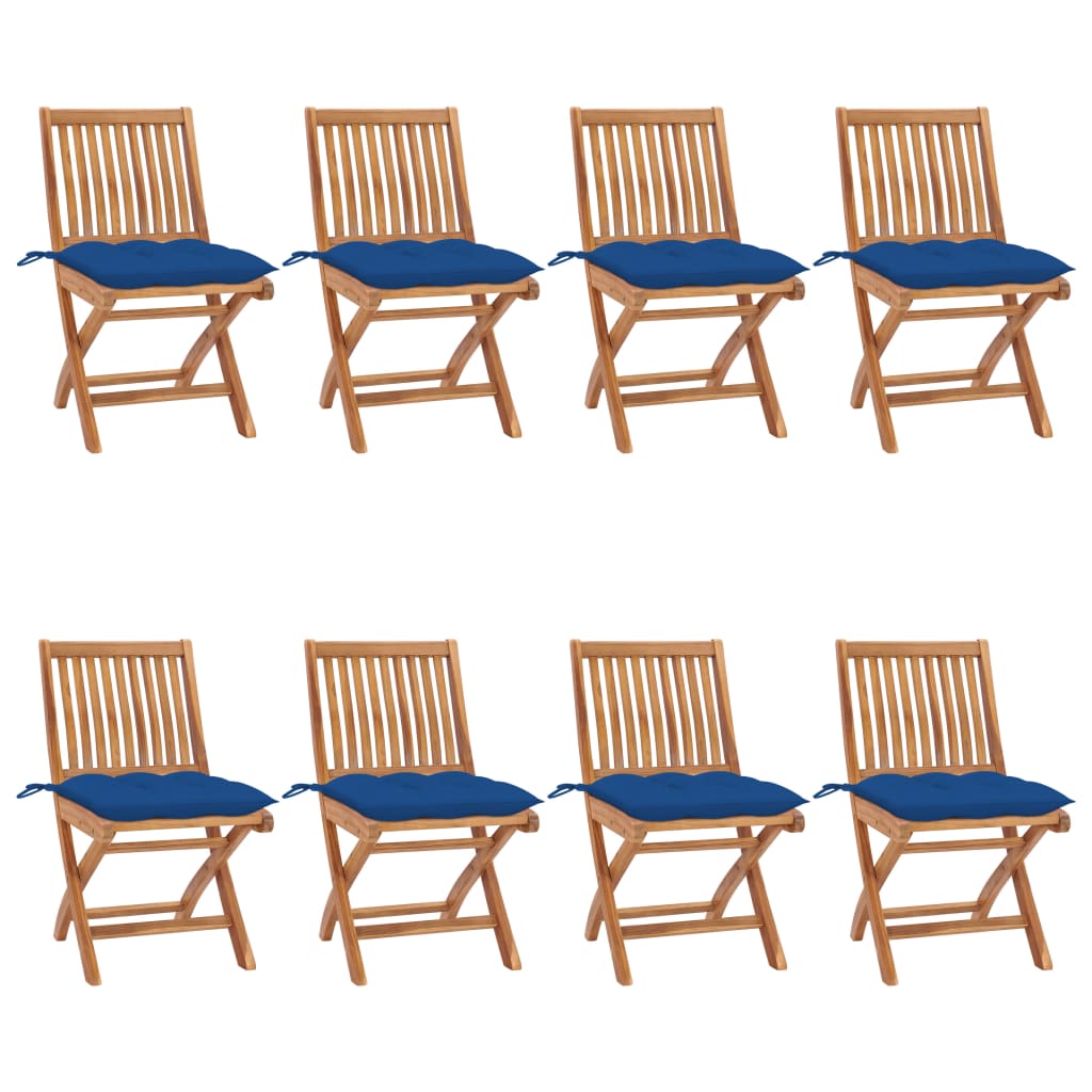 Cadeiras de jardim dobráveis c/ almofadões 8 pcs teca maciça