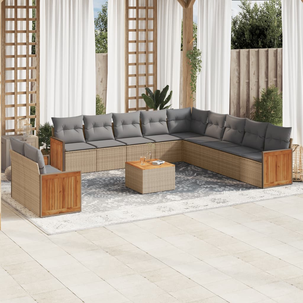 12 Pcs conjunto de sofás p/ jardim com almofadões vime PE bege