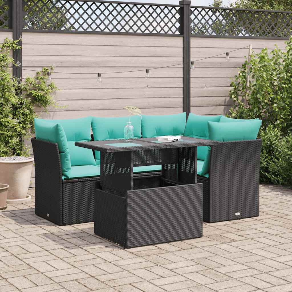 5 Pcs conjunto sofás de jardim com almofadões acácia e vime PE