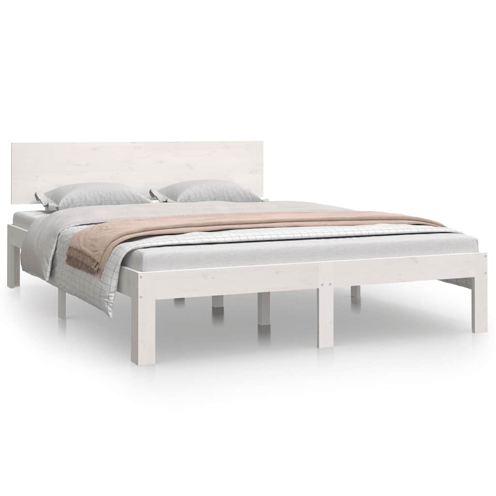 Estrutura de cama king 150x200 cm madeira maciça branco