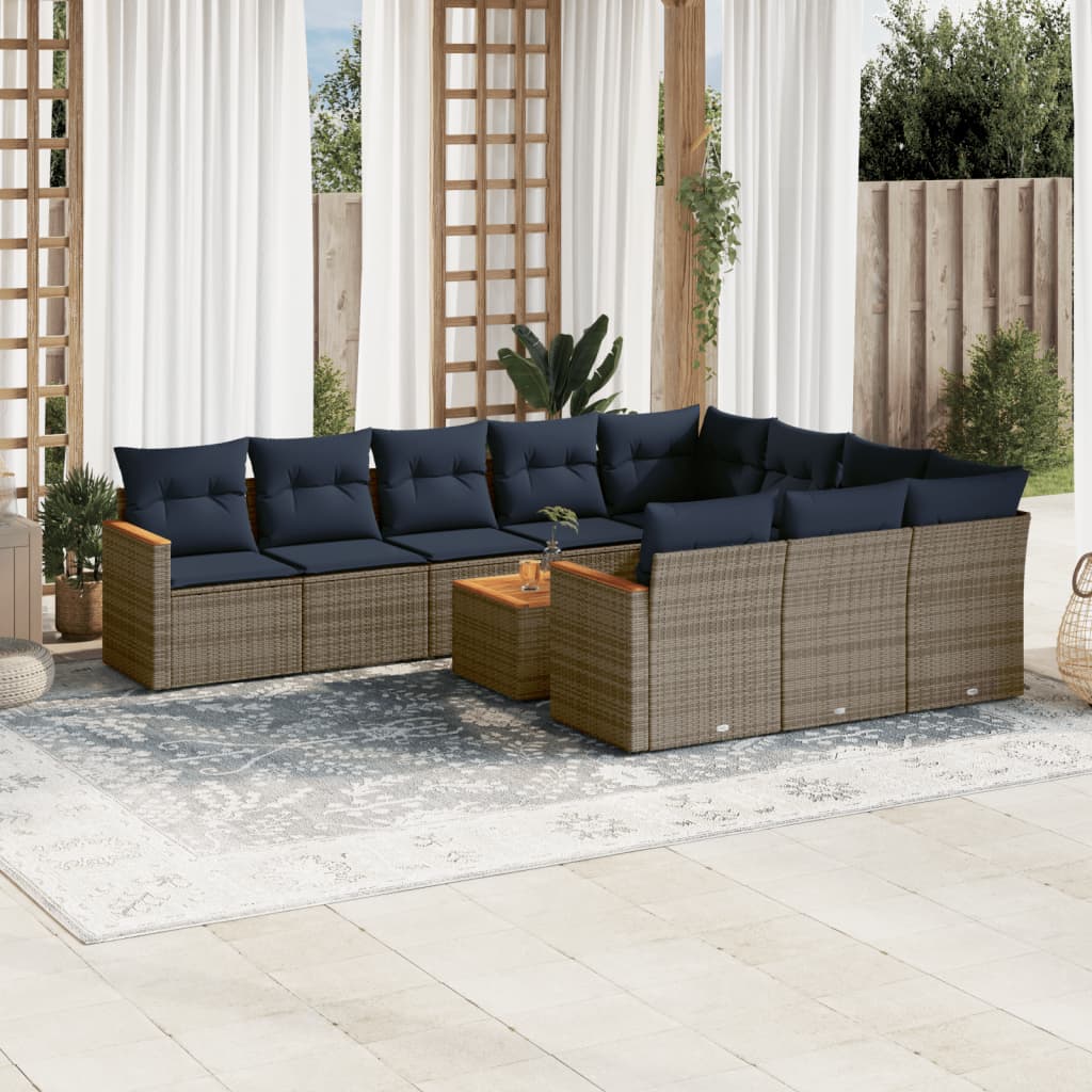 Conjunto de sofá de jardim com 11 peças e almofadas em rattan sintético cinza