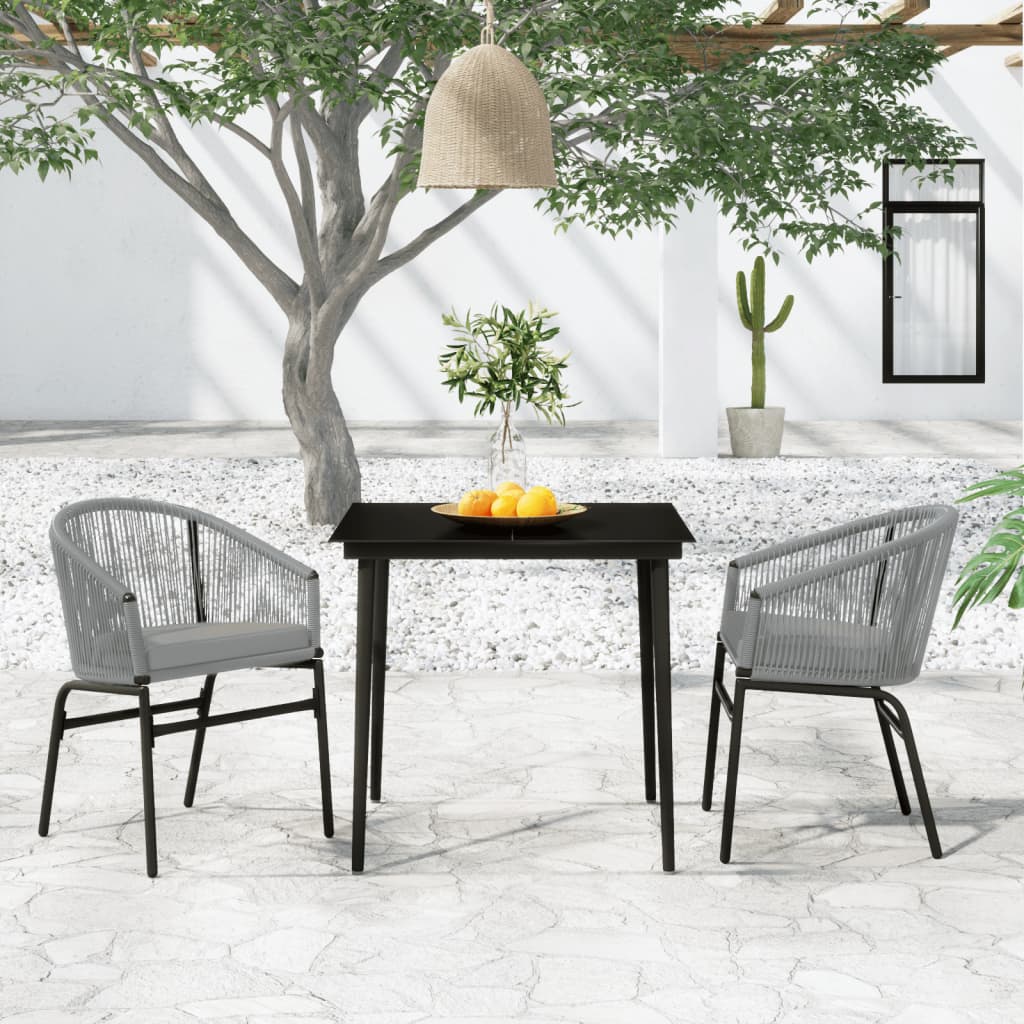 3 Pcs conjunto de jantar para jardim cinzento