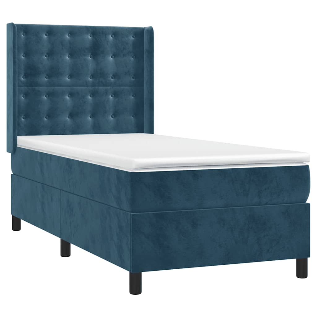 Cama com molas/colchão 90x200 cm veludo azul-escuro