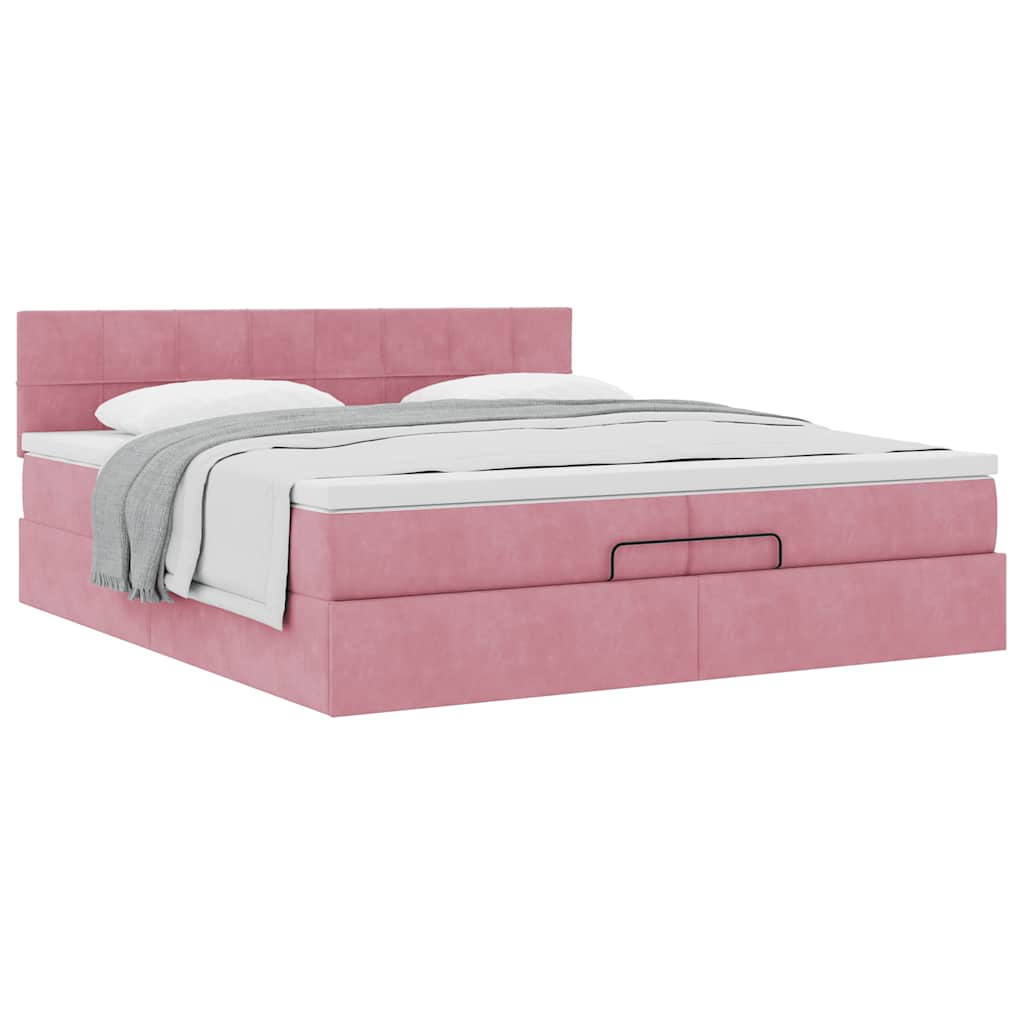 Estrutura de cama otomana com colchão 200x200 cm veludo rosa