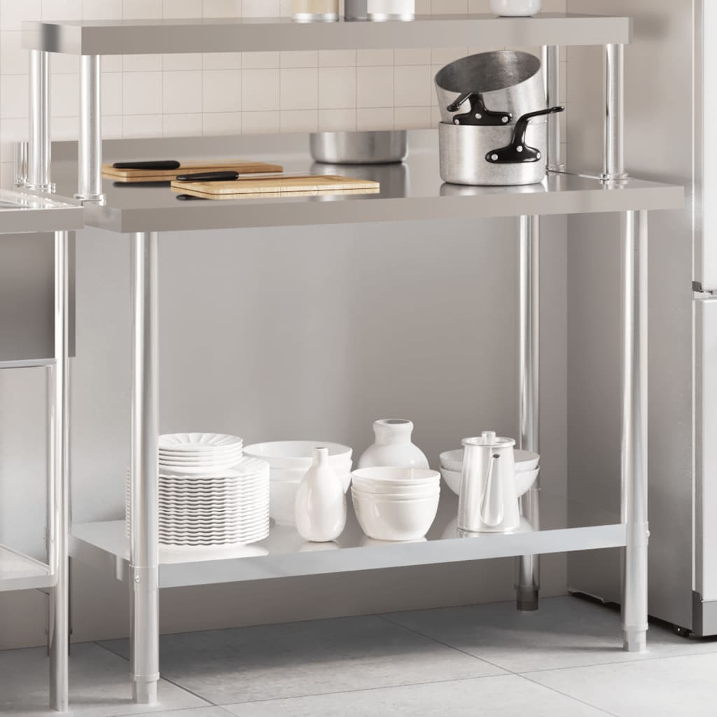 Mesa trabalho cozinha c/ prateleira 110x55x120cm aço inoxidável