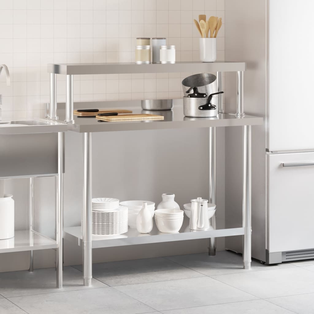 Mesa trabalho cozinha c/ prateleira 110x55x120cm aço inoxidável