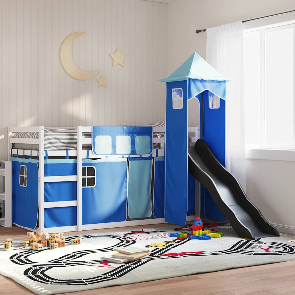 Beliche com escorrega e cortinas 90x190 cm azul