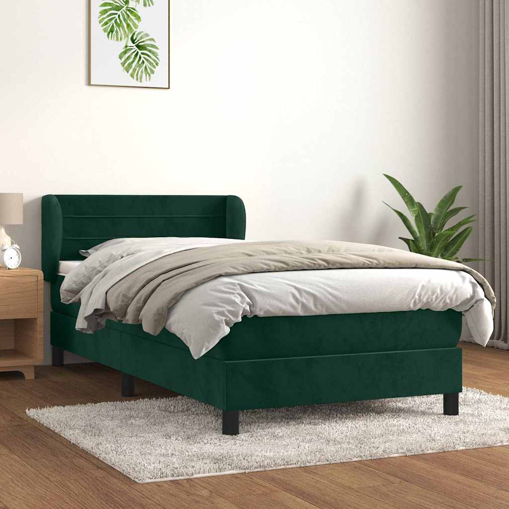 Cama com molas/colchão 100x200 cm veludo verde-escuro