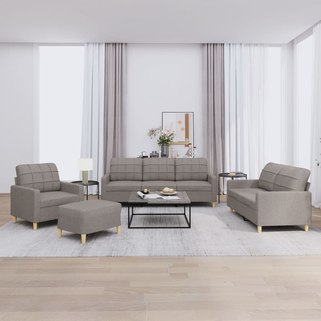 4 Pcs conjunto de sofás com almofadões tecido cinza-acastanhado