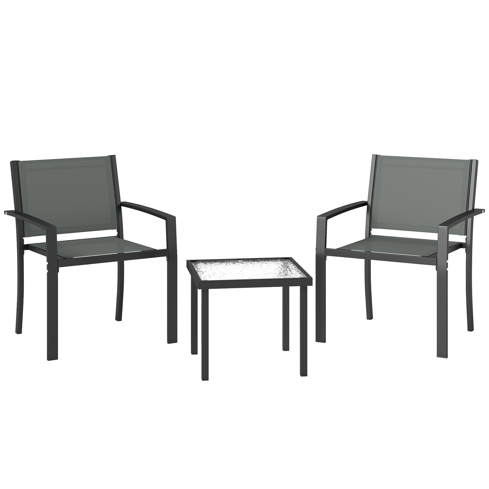 Conjunto de mesa e cadeiras com 3 peças conjunto de jardim 2 cadeiras de textilene e mesa de vidro cinzento claro