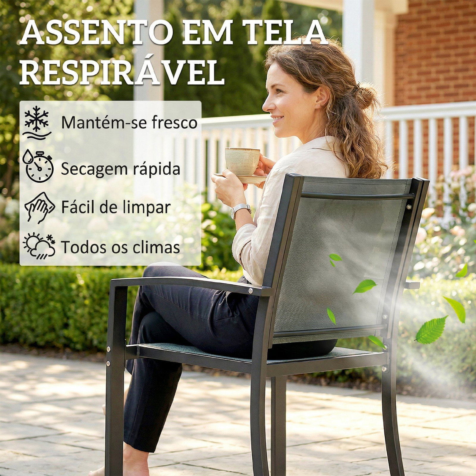 Conjunto de mesa e cadeiras com 3 peças conjunto de jardim 2 cadeiras de textilene e mesa de vidro cinzento claro