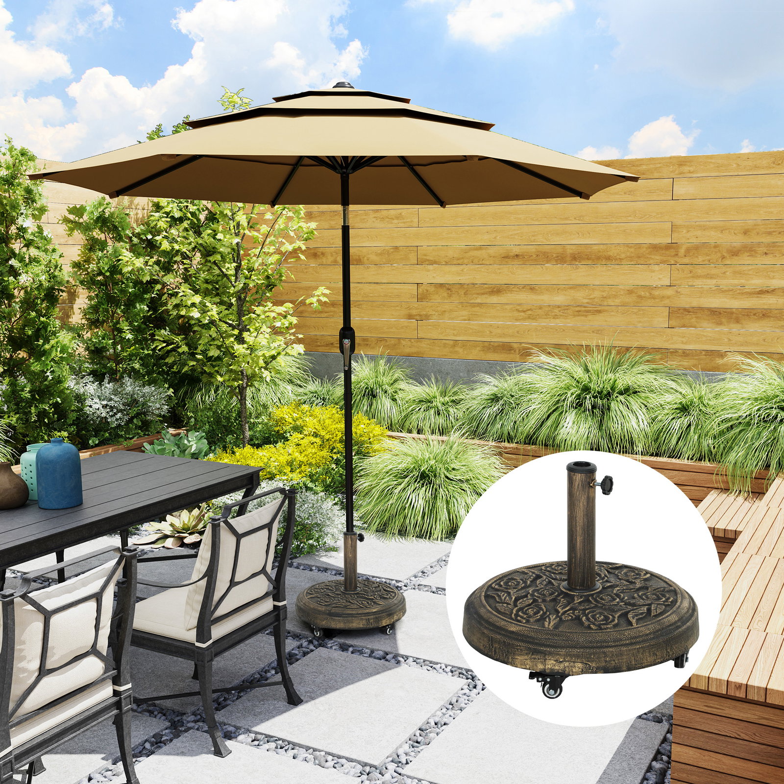 Base para chapéu de sol redonda suporte para chapéu de sol com rodas 21 kg ø49x42 cm bronze