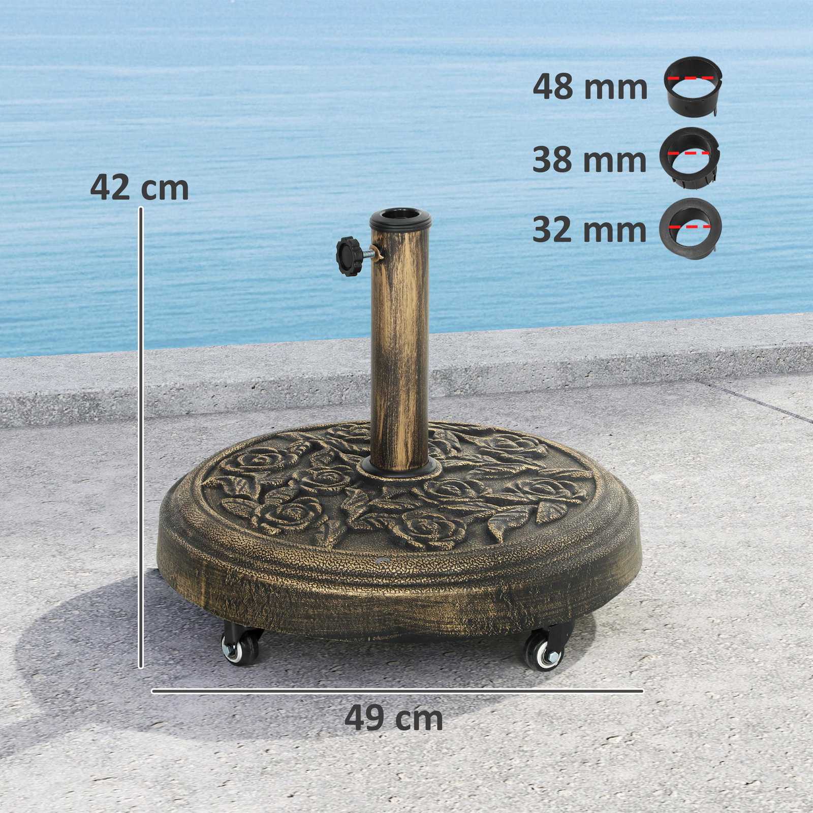 Base para chapéu de sol redonda suporte para chapéu de sol com rodas 21 kg ø49x42 cm bronze