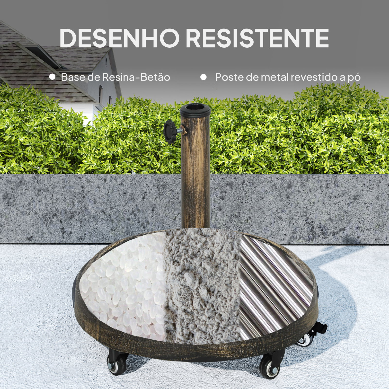 Base para chapéu de sol redonda suporte para chapéu de sol com rodas 21 kg ø49x42 cm bronze