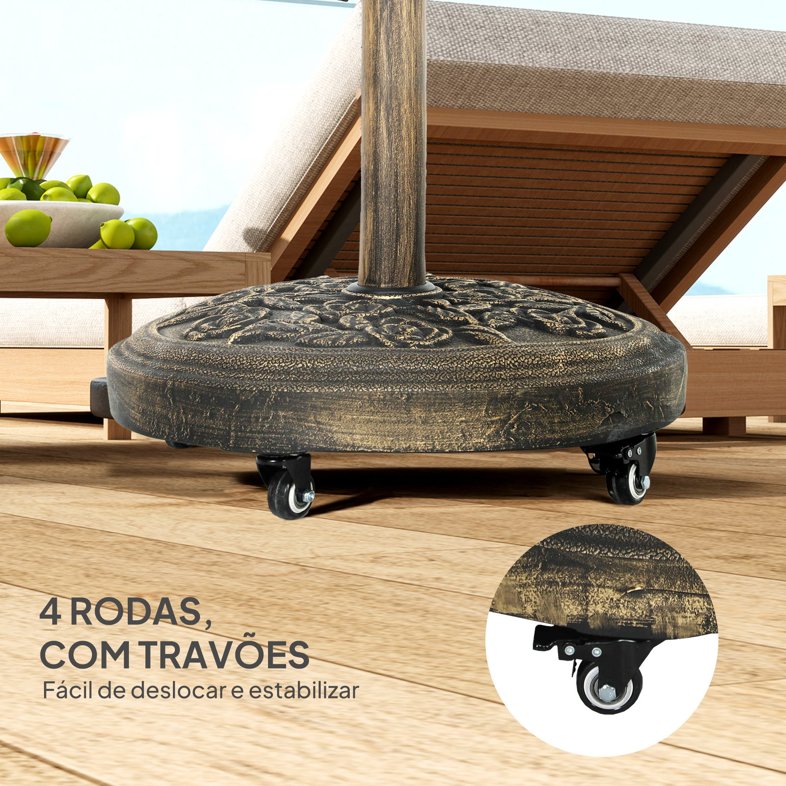 Base para chapéu de sol redonda suporte para chapéu de sol com rodas 21 kg ø49x42 cm bronze