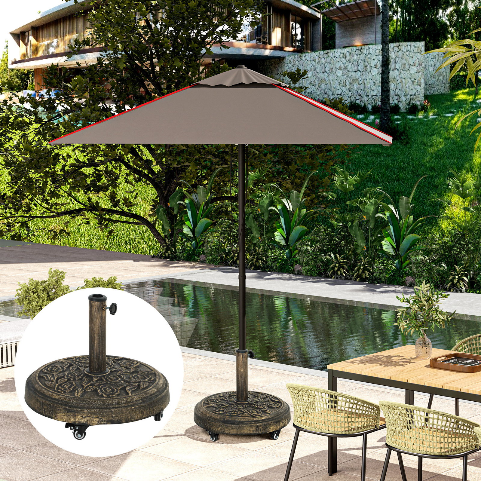 Base para chapéu de sol redonda suporte para chapéu de sol com rodas 21 kg ø49x42 cm bronze