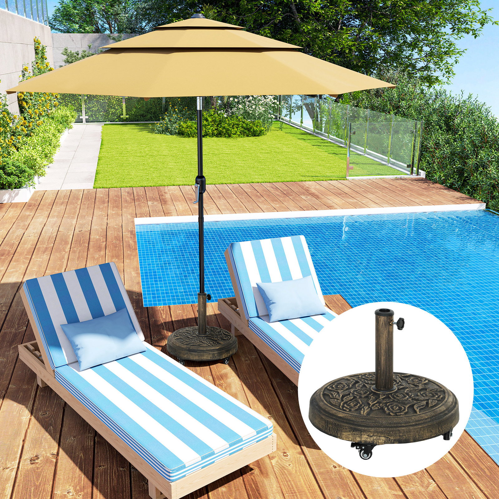 Base para chapéu de sol redonda suporte para chapéu de sol com rodas 21 kg ø49x42 cm bronze
