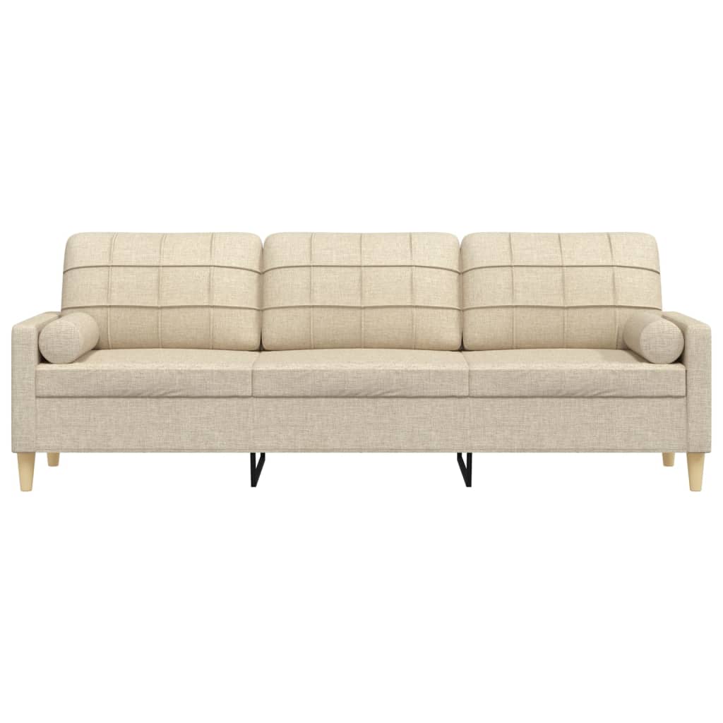 Sofá 3 lugares com almofadas decorativas 210 cm tecido creme