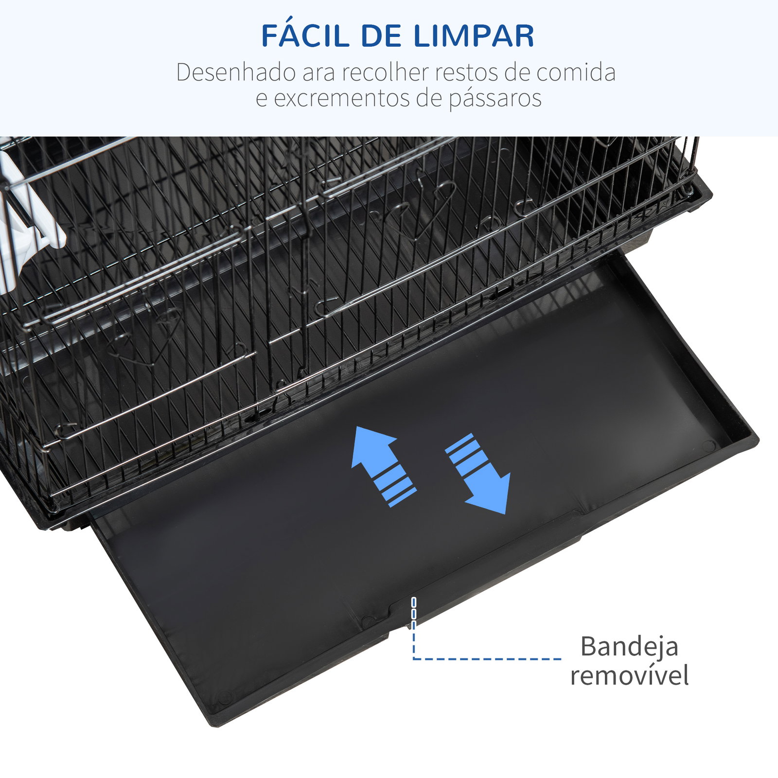 Gaiola para Passáros Gaiola de Metal com Portas 4 Comedouros 3 Poleiros Baloiço Bandeja Removível e Alça de Transporte para Papa