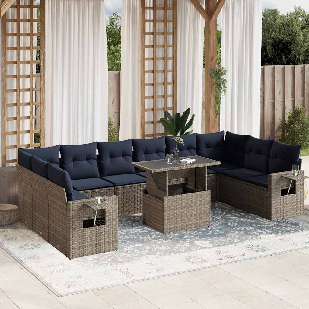 Conjunto de sofá de jardim com 11 peças e almofadas em rattan sintético cinza