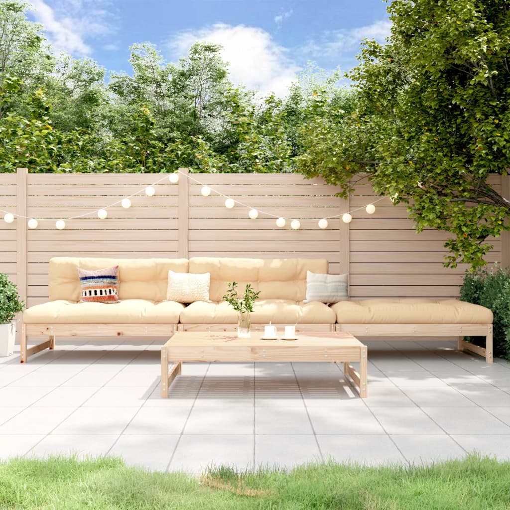 4 Pcs conjunto lounge de jardim madeira de pinho maciça