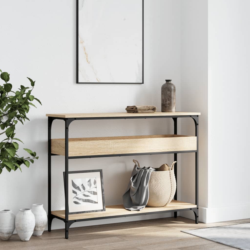 Mesa de console com prateleira em carvalho sonoma 100x29x75 cm, madeira projetada