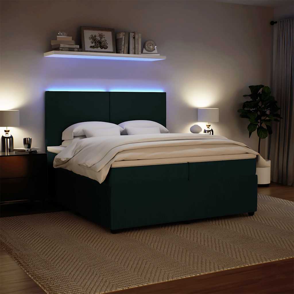Cama com molas/colchão 200x200 cm veludo verde-escuro