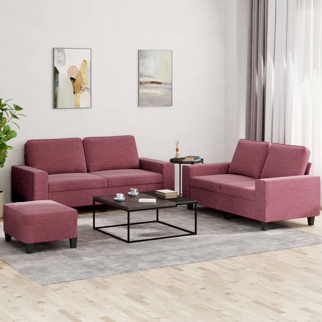 3 Pcs conjunto de sofás tecido vermelho-tinto