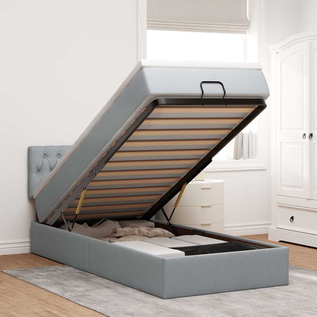 Cama otomana com colchão & leds 90x200 cm tecido cinzento claro