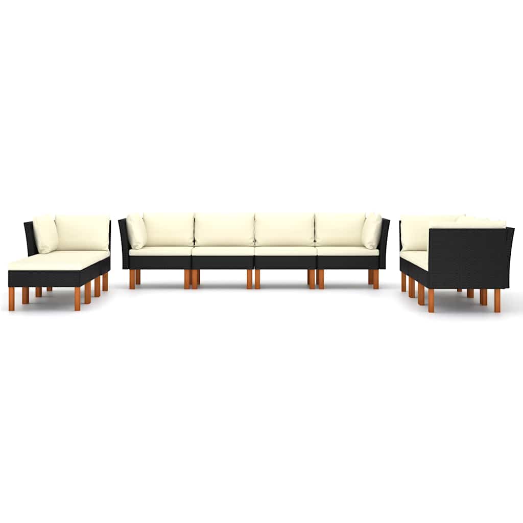 10 Pcs conjunto lounge de jardim c/ almofadões vime PE preto