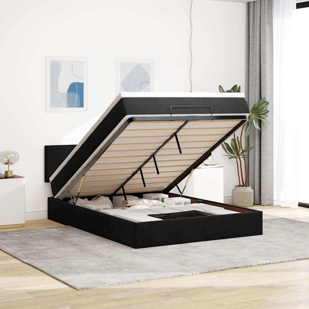 Estrutura de cama otomana com colchão 140x190 cm veludo preto