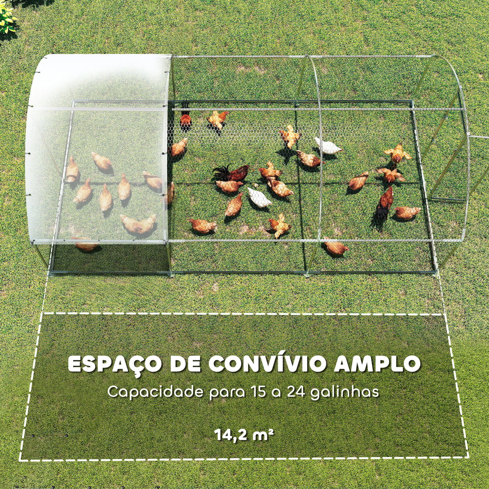 Galinheiro de exterior 2,8x5,1x1,9 m cobertura de tecido oxford anti-UV impermeável fechos para 15-24 galinhas prateado