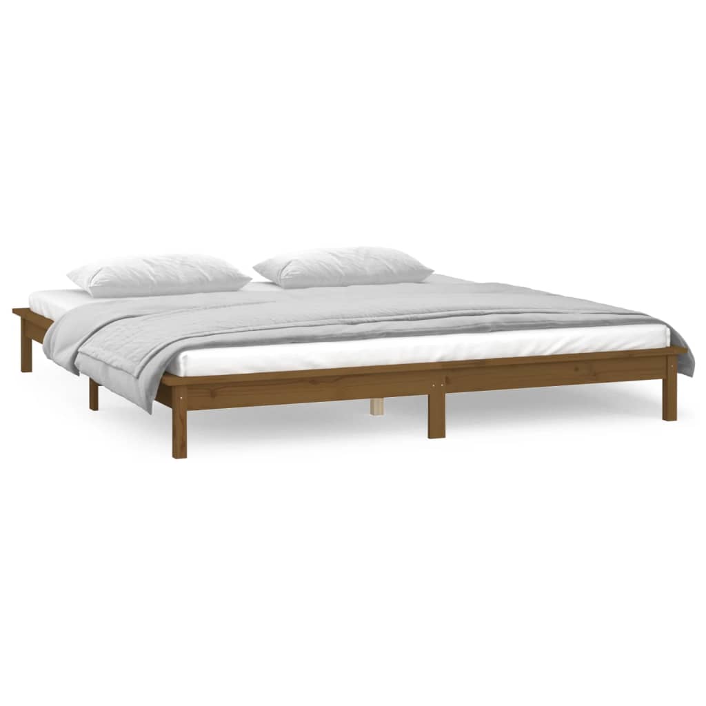 Estrutura de cama c/ leds 200x200cm madeira maciça castanho mel