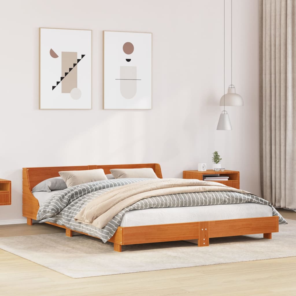 Cama sem colchão 160x200 cm madeira pinho maciço castanho-mel