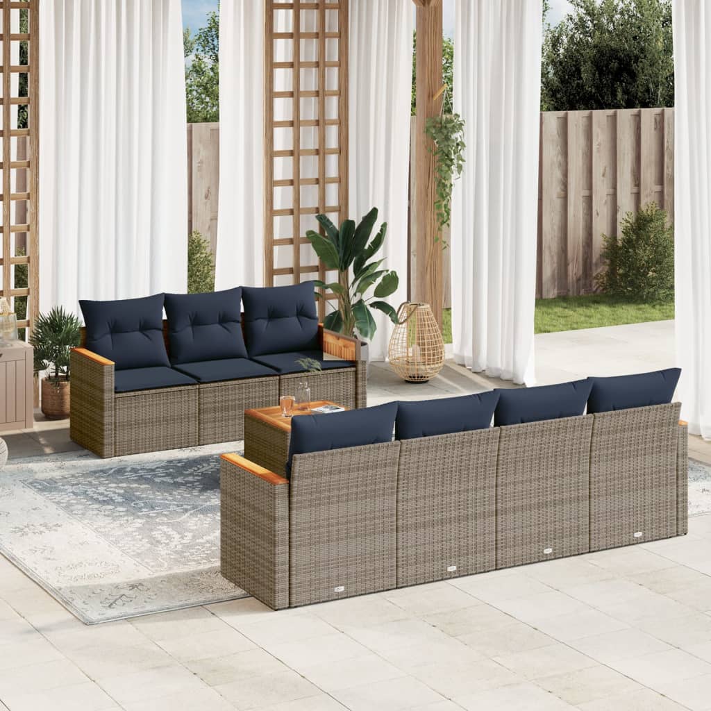 Conjunto de sofá de jardim com 8 peças e almofadas em rattan sintético cinza