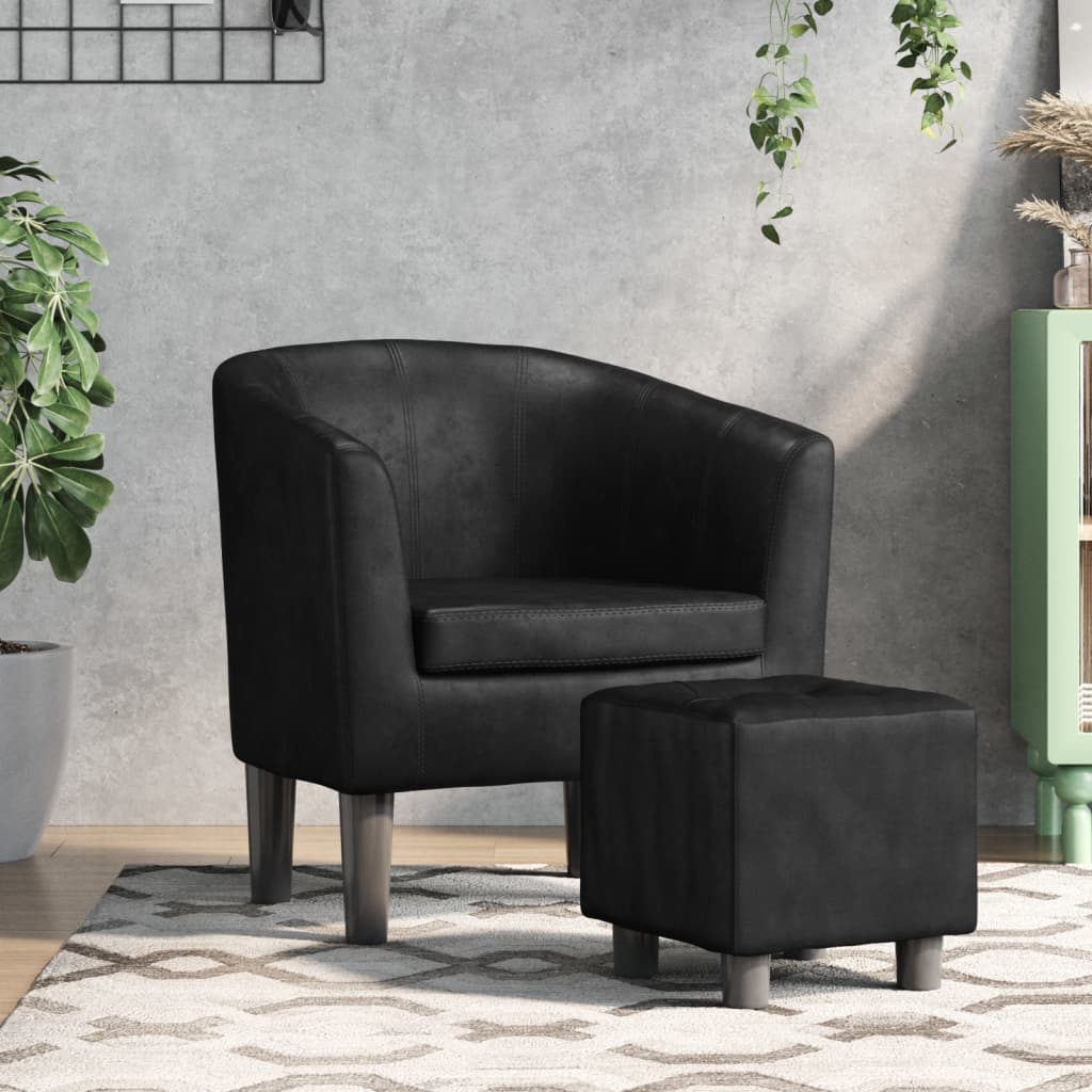 Poltrona com apoio de pés couro artificial preto